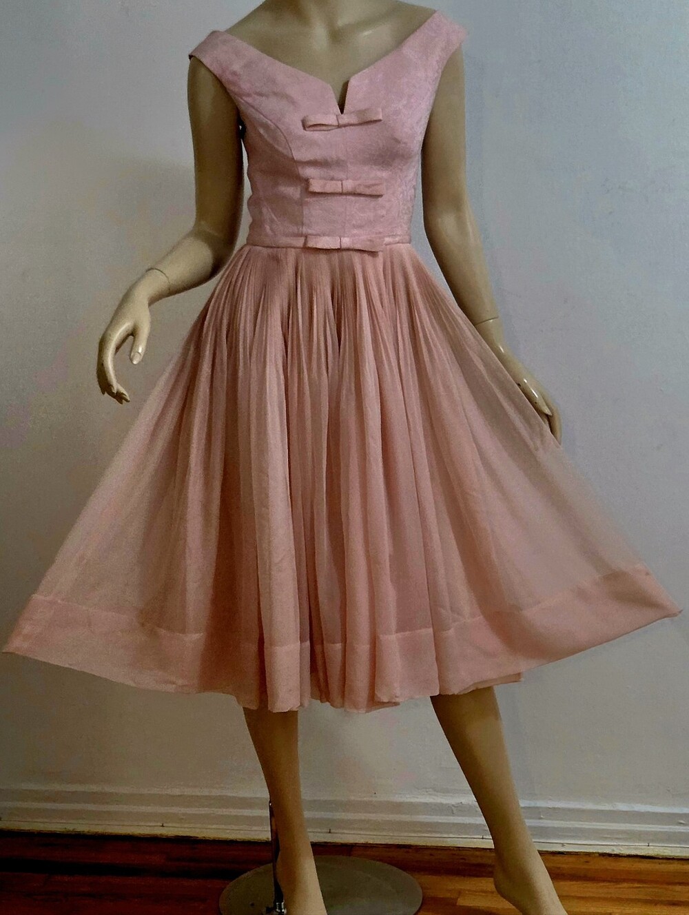Vtg 50s Frederick& Nelson Ballet Pink Fit&!Flare Dress - Picture 4 of 6